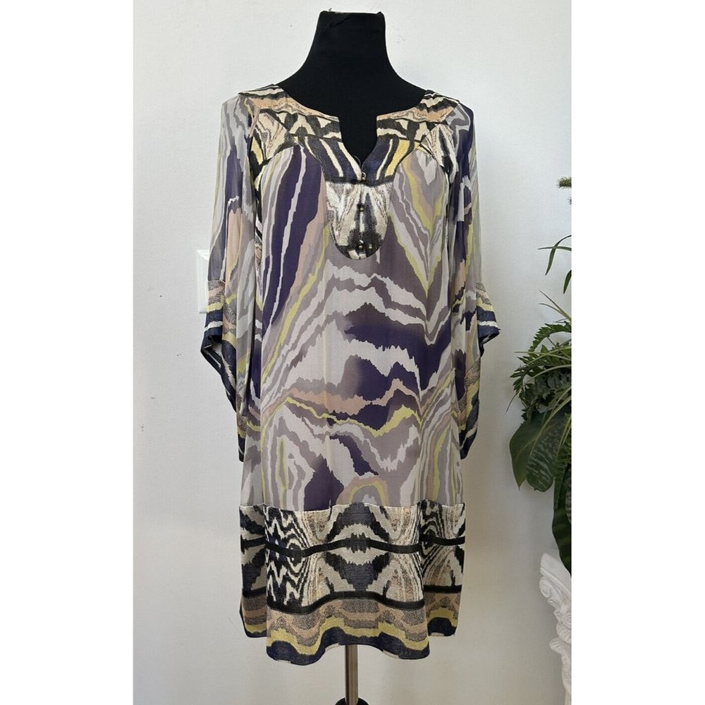 Diane Von Furstenberg Tabalah 100% Silk Chiffon Sheath Bell Sleeve‎ Dress Size 2